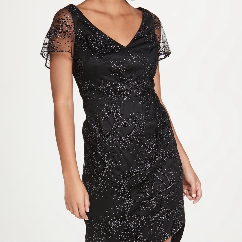 Marchesa Notte NWT Glitter Tulle Flutter Sleeve Dress